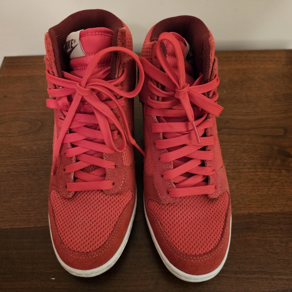 Nike Dunk Sky Hi Mesh Sneakers 644877-600 Womens 7.5 Pink Red Hidden Wedge - Picture 10 of 10